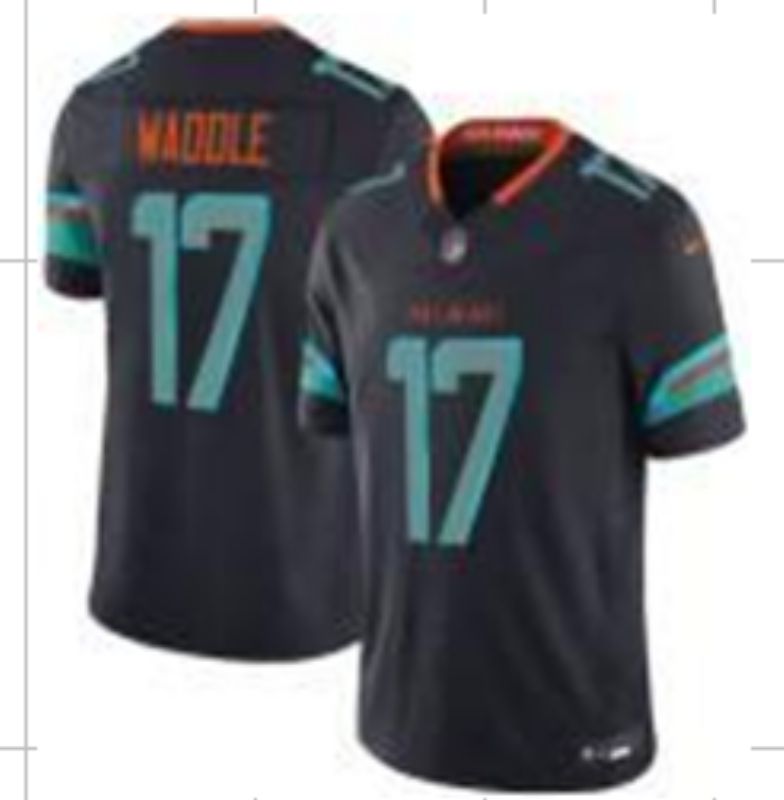 Men Miami Dolphins #17 Waddle black Nike 2025 Limited Nike NFL Jersey 05